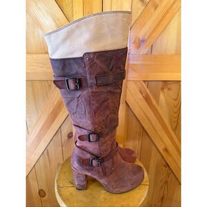 CATERPILLAR CAT Shoes 7.5 Womens Knee High Boots Rust Leather Boho Buckle Zip
